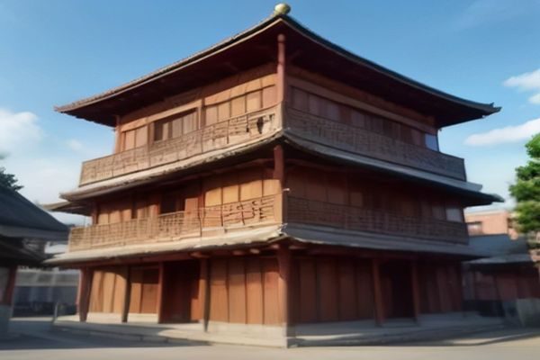 中央广播电视总台大楼外景，蓝天白云下的现代化媒体建筑，体现cctv1所属机构的权威形象
